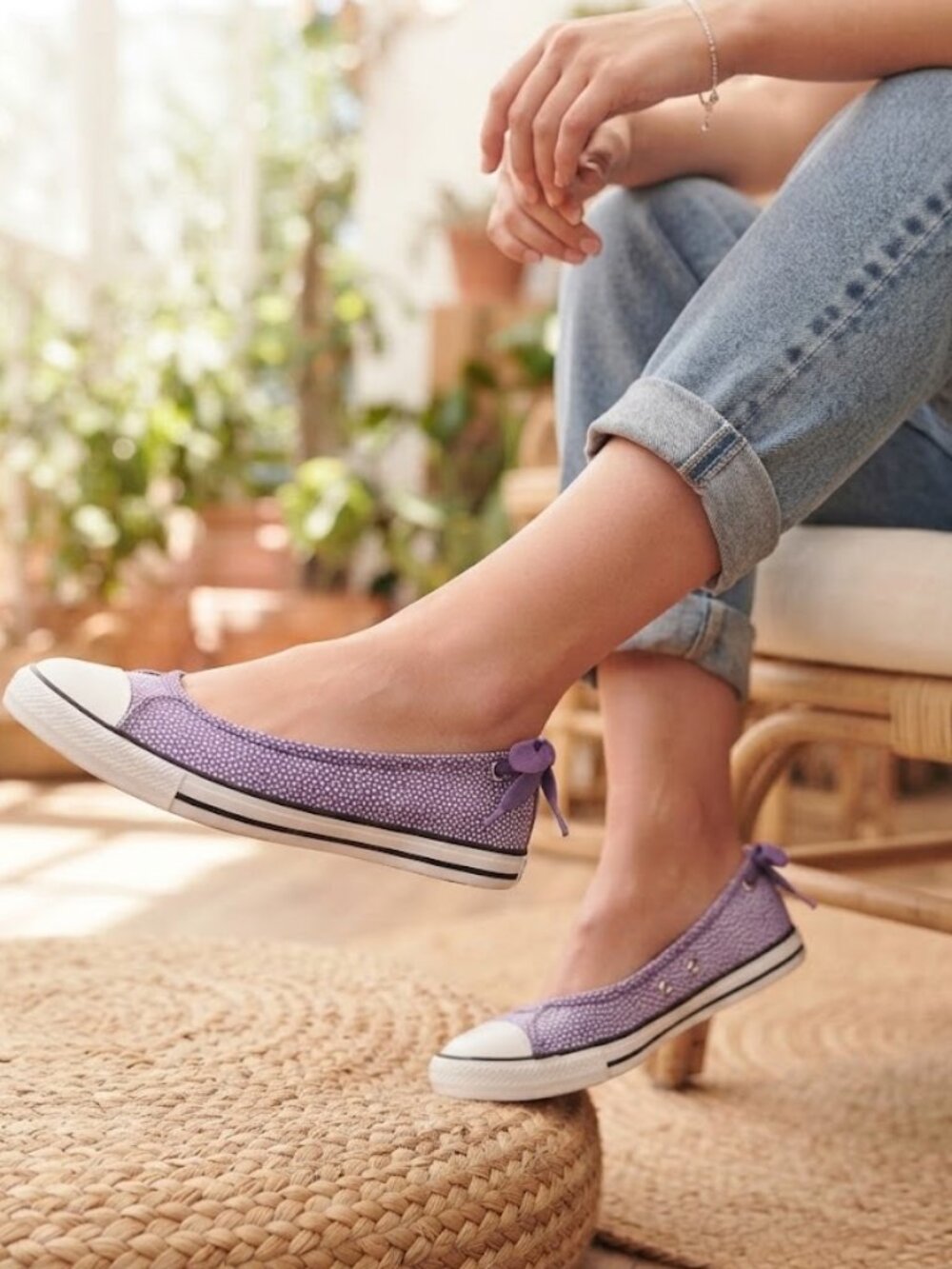 Converse All Star Purple White Polka Dots Ballet Slip-On Sneakers Women's Sz 6 - Picture 2 of 8